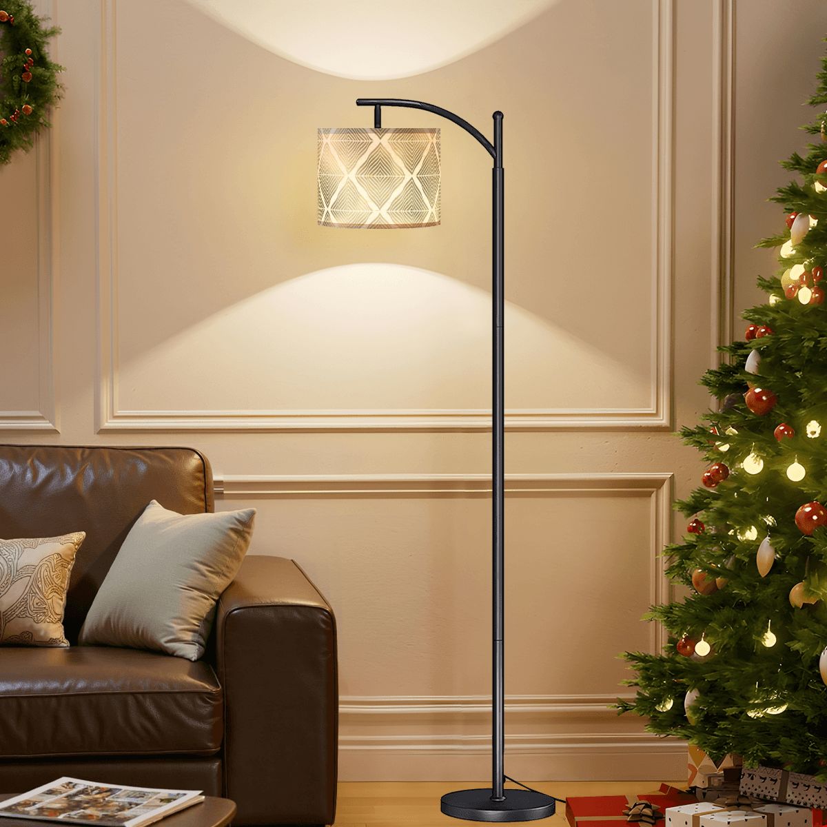 Mid Mod Art Deco Gold Geometric Diamond Designed Modern Arc Floor Lamp - Mid Century Modern Gal