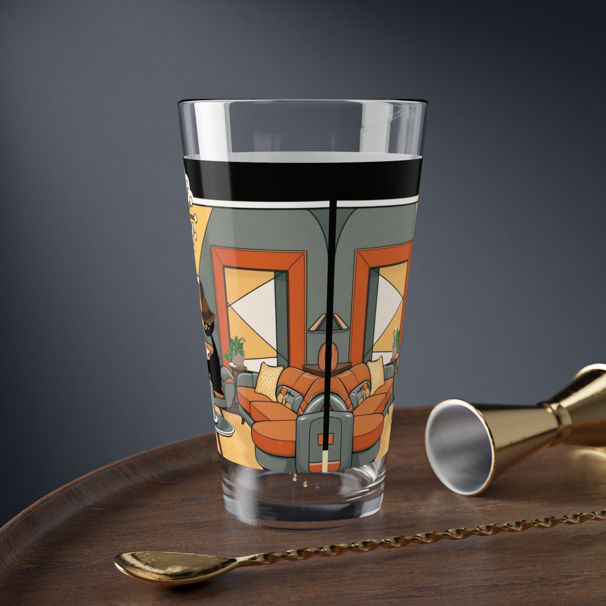 Mid Century Modern Dude, Retro Mod Drinking Mixing Glass For Cool Cats Only - Mid Century Modern Gal