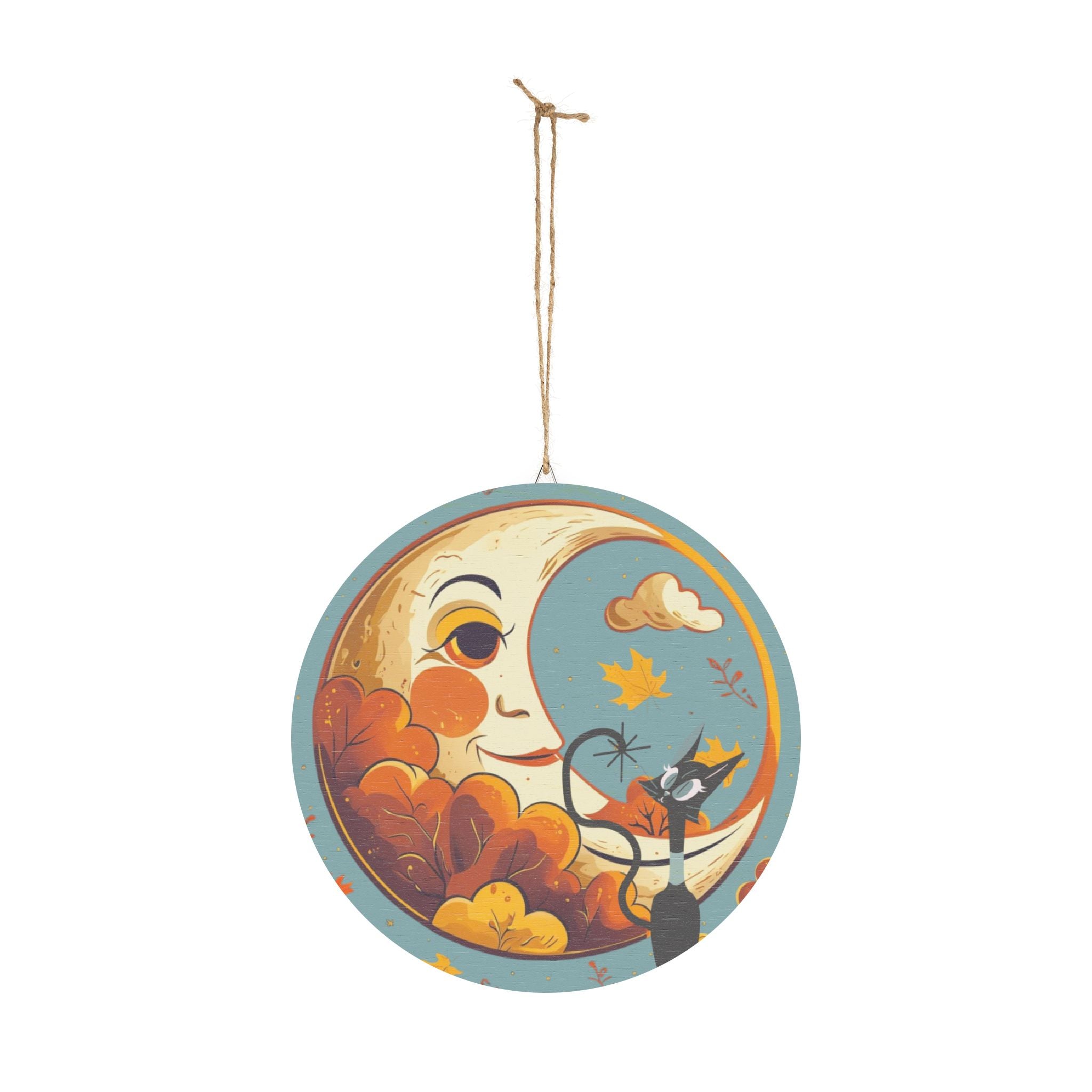 Harvest Half Moon, Kitschy Atomic Cat MCM Wood Sign Seasonal Decor - Mid Century Modern Gal