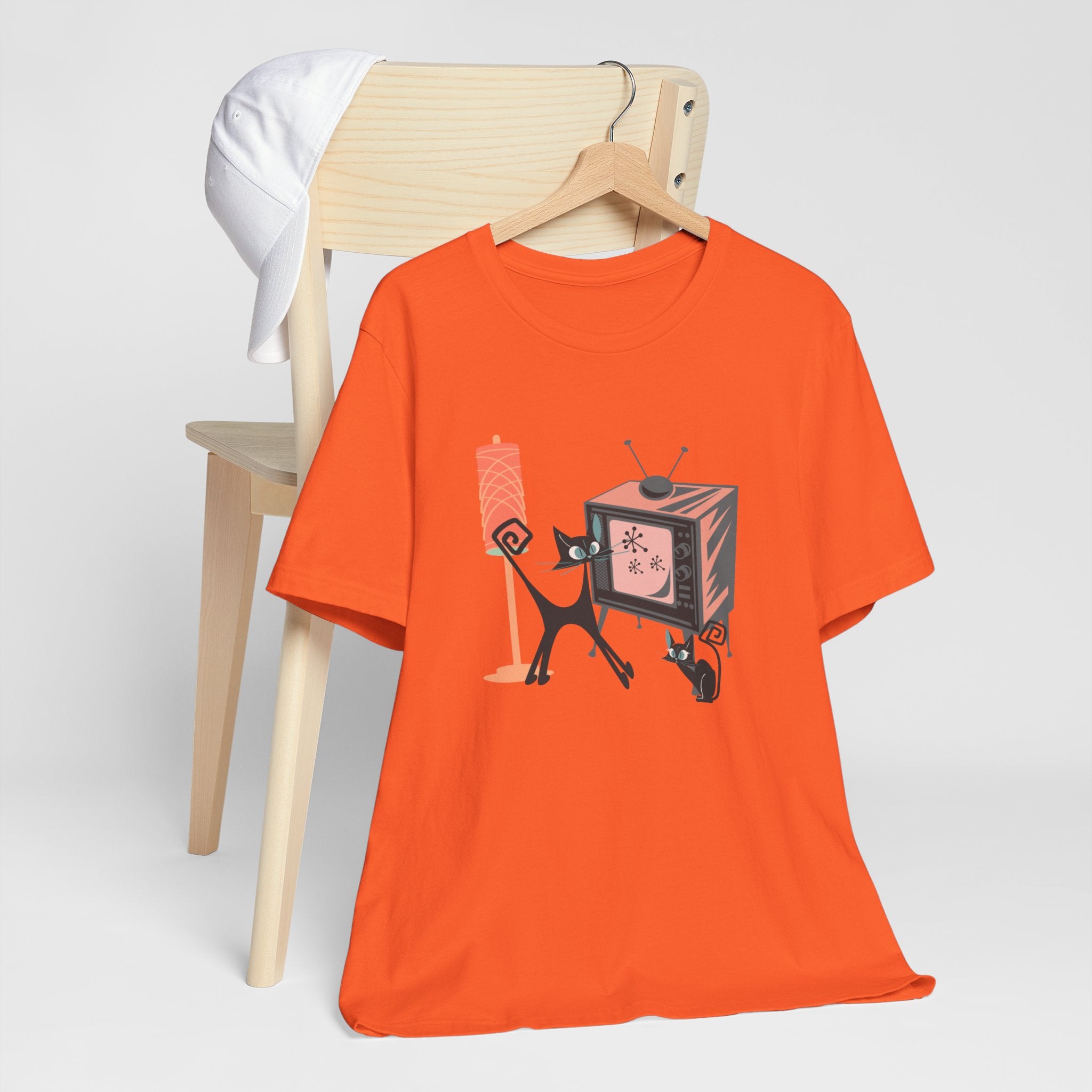 Atomic Cat, Kitschy Mid Mod Retro Comfy Unisex Jersey Short Sleeve Tee - Mid Century Modern Gal