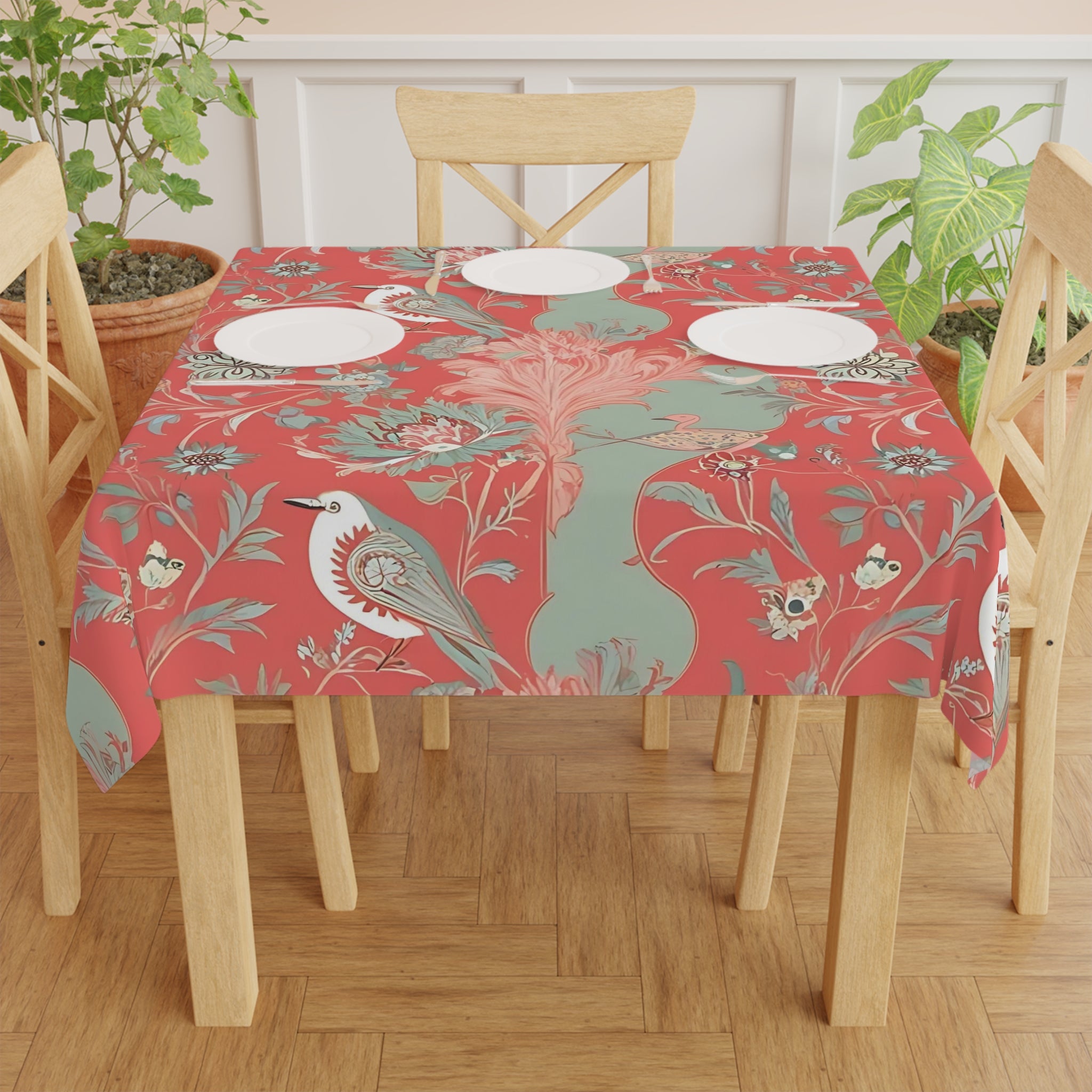Chinoiserie Vintage Floral Tablecloth – Elegant Home Décor - Mid Century Modern Gal