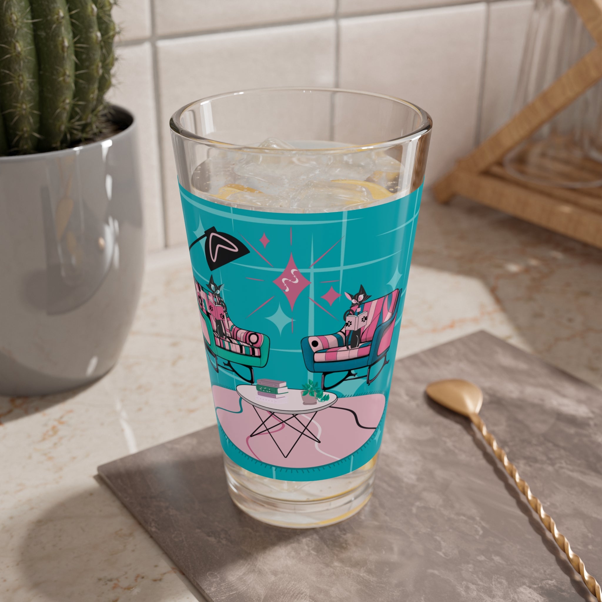 Atomic Cat Mid Century Modern Barware Book Gals, Book Club Retro Glassware - Mid Century Modern Gal