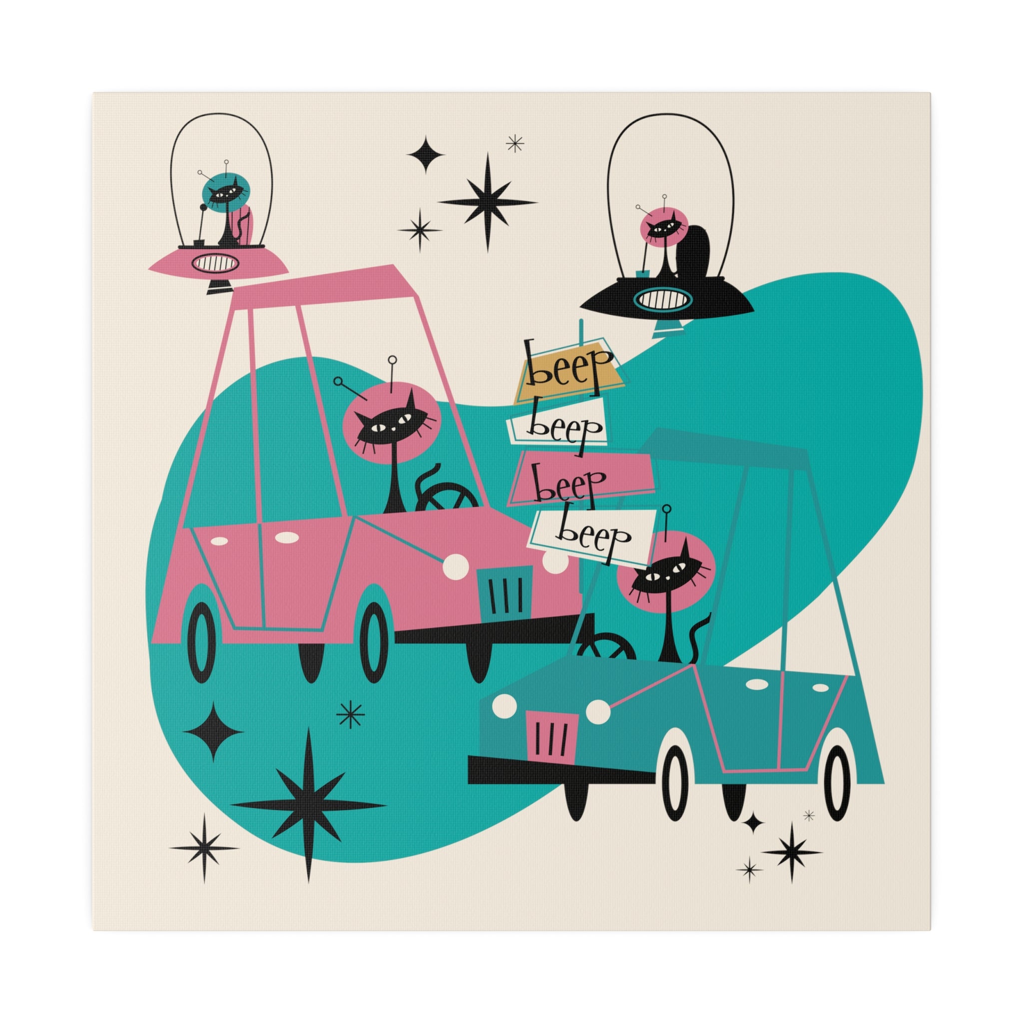 Atomic Cat, Space Kitties, Kitschy Mid Century Modern, Quirky Fun MCM Wall Art For Atomic Age Lovers - Mid Century Modern Gal