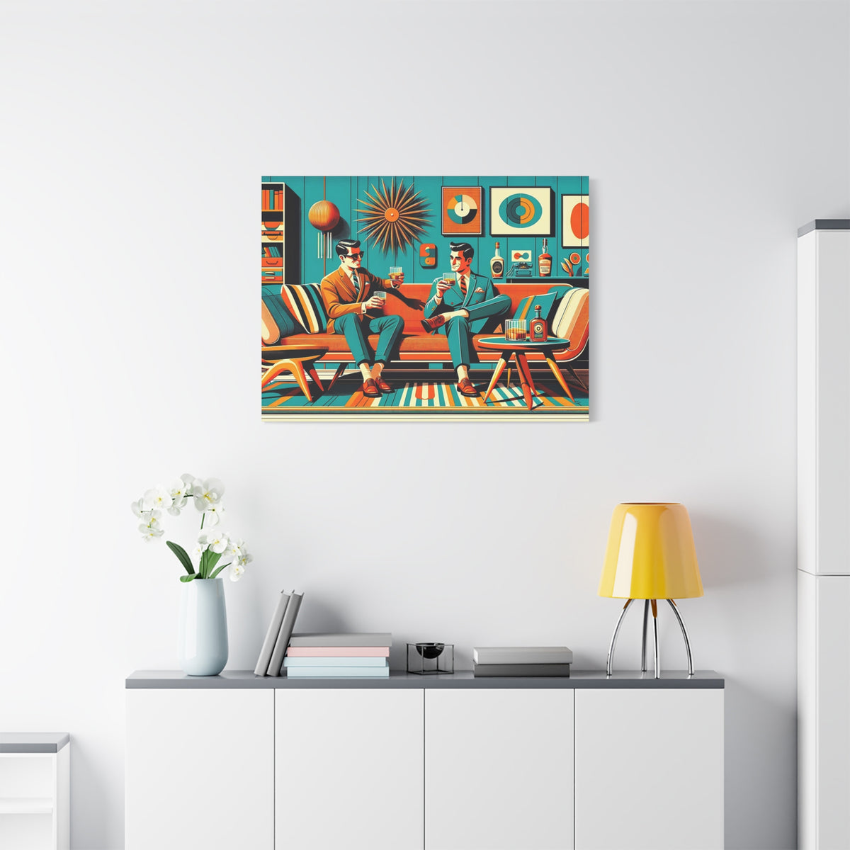 Mid Century Modern Mod Men, Bourbon Drinkers MCM Barware Lounge Wall Art - Mid Century Modern Gal