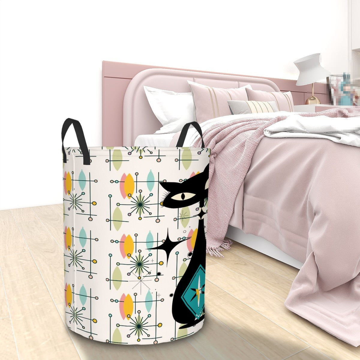 Atomic Cat Mid Century Modern Starburst MCM Designed Circular Laundry Basket - Mid Century Modern Gal