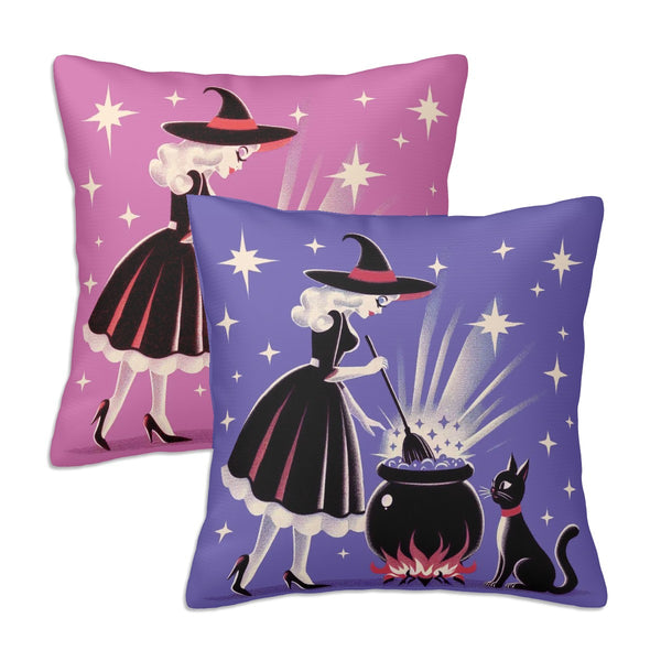 Witch's Brew Mid Century Modern Halloween Gothic Pink & Purple Pillow Covers Only