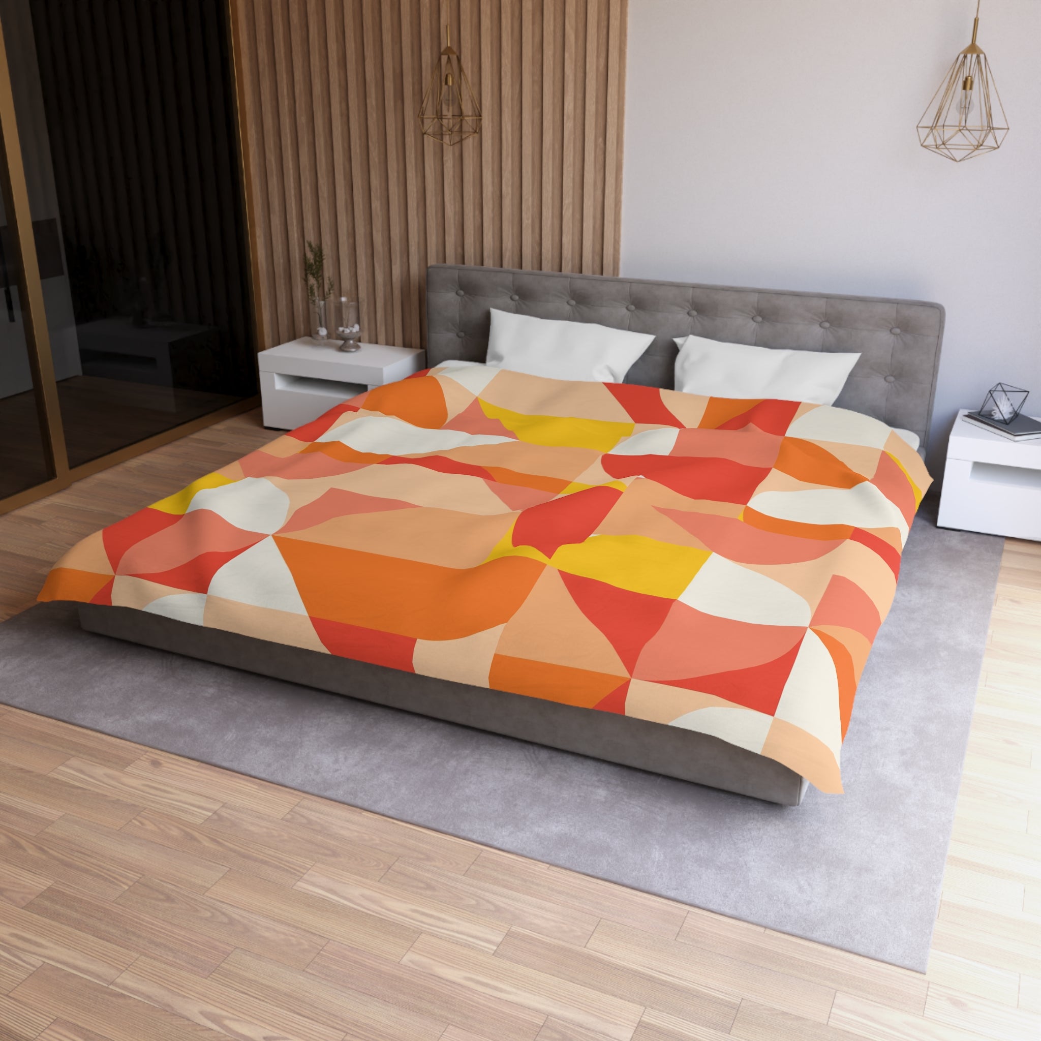 Mid Century Modern Bedding Bright Yellow, Orange, Pink, Beige Retro Geometric MCM Design Duvet Cover - Mid Century Modern Gal