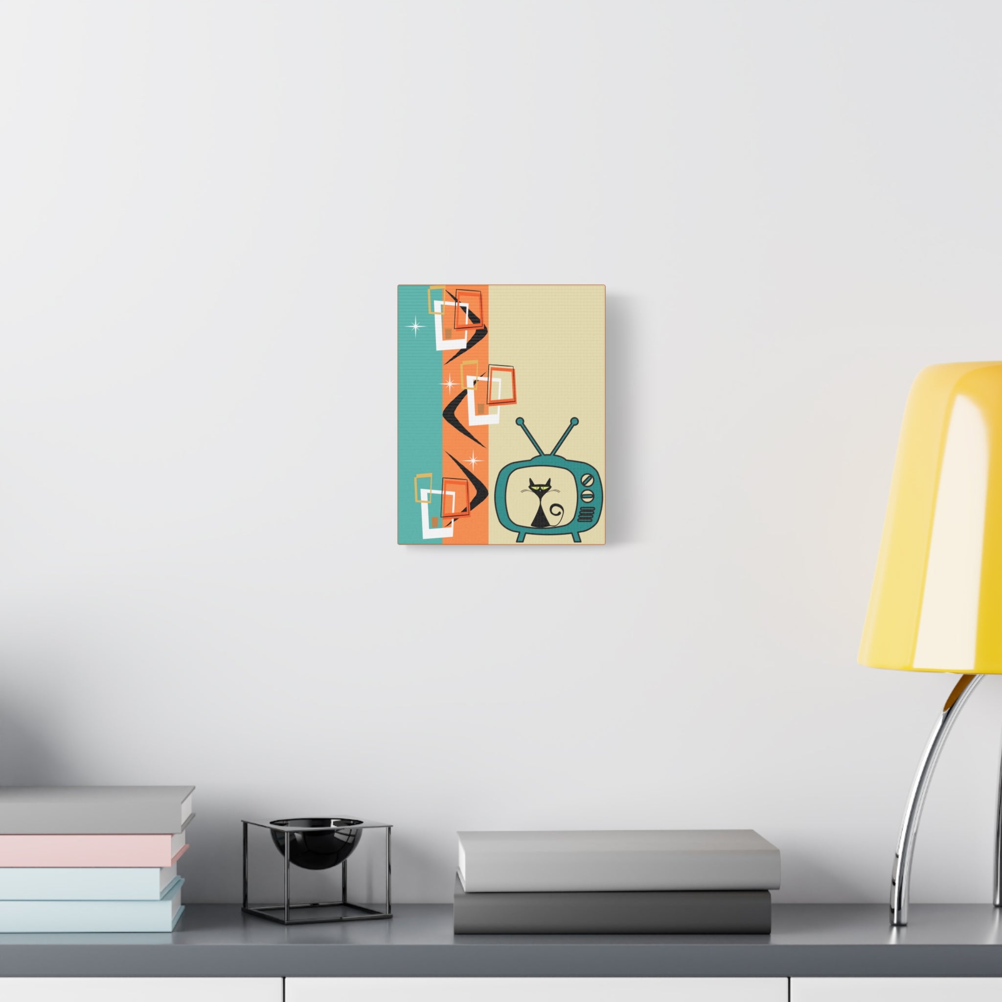 Atomic Cat Retro Kitschy Cute Boomerang Starburst Mid Mod Canvas Gallery Wraps - Mid Century Modern Gal