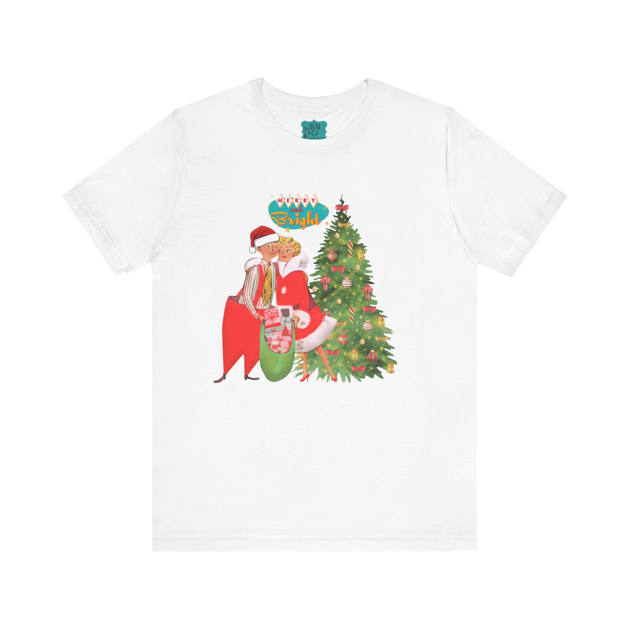 Festive Kitshy Mid Mod Christmas Couple Tee - Unisex Short Sleeve Jersey Shirt - Mid Century Modern Gal