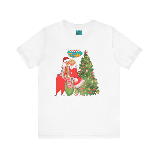 Festive Kitschy Mid Mod Christmas Couple Tee - Unisex Short Sleeve Jersey Shirt