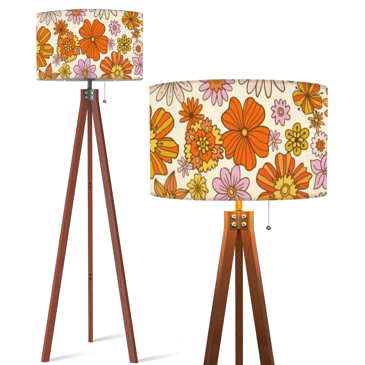 Retro 60s 70s Flower Power Tripod Floor Lamp - Mid Century Modern Gal
