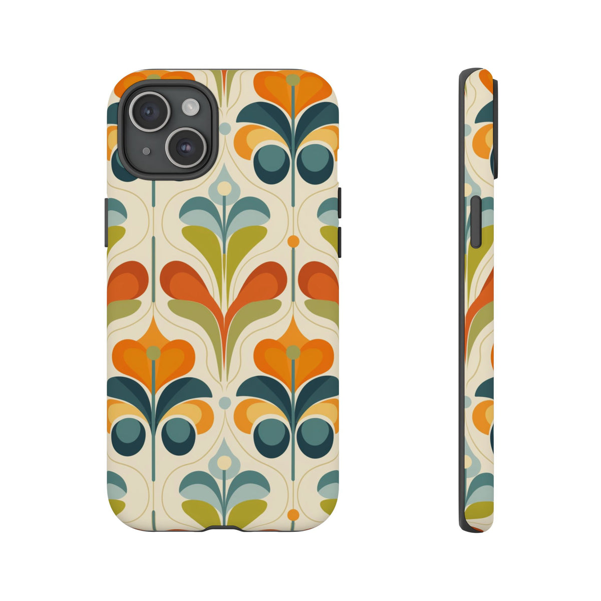 Mid Century Modern Scandinavian Floral, Orange Blue Green Tough Phone Case