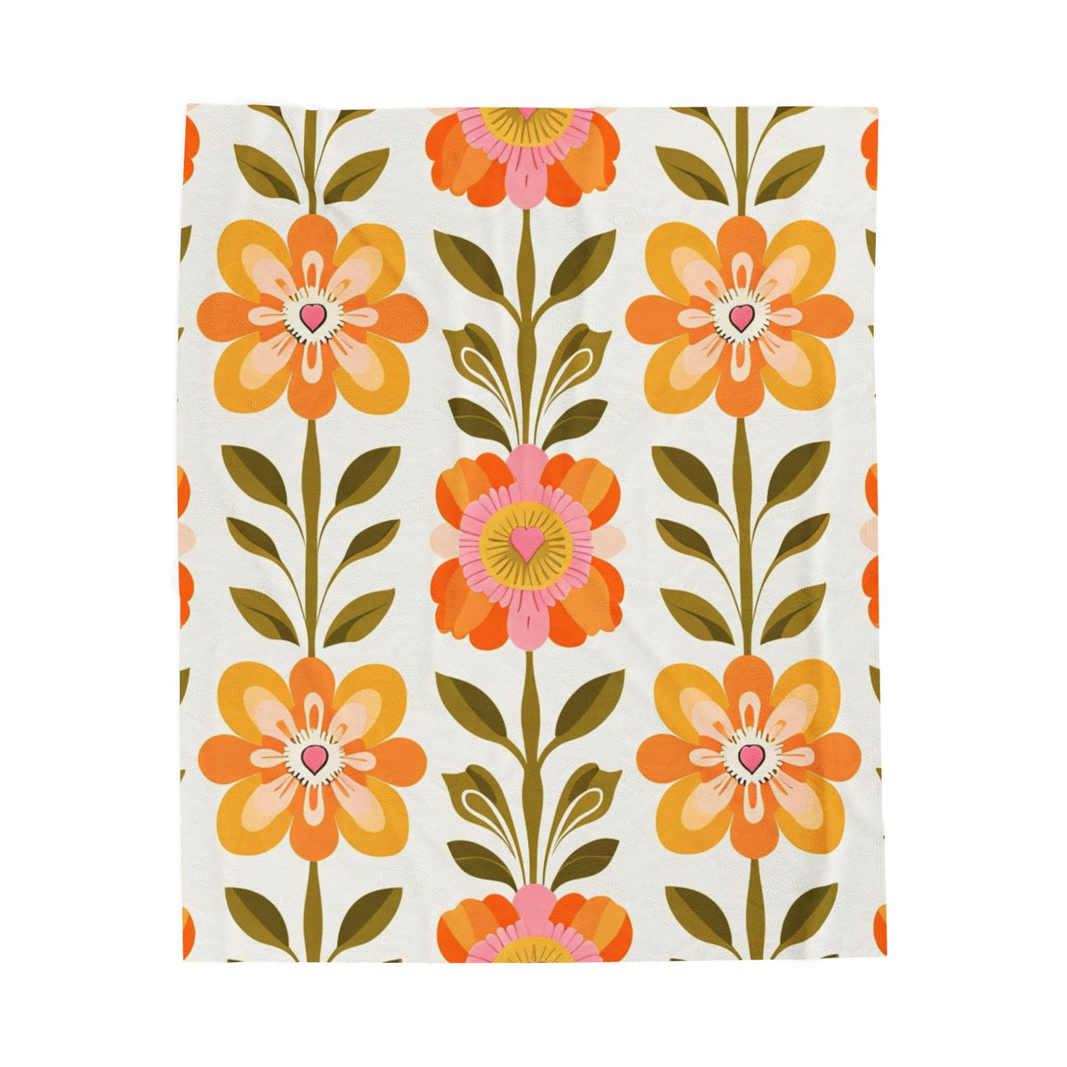 Scandinavian Mid Century Modern Floral Velveteen Plush Blanket - Cozy, Soft Throw for Home Decor & Gift Giving - Mid Century Modern Gal