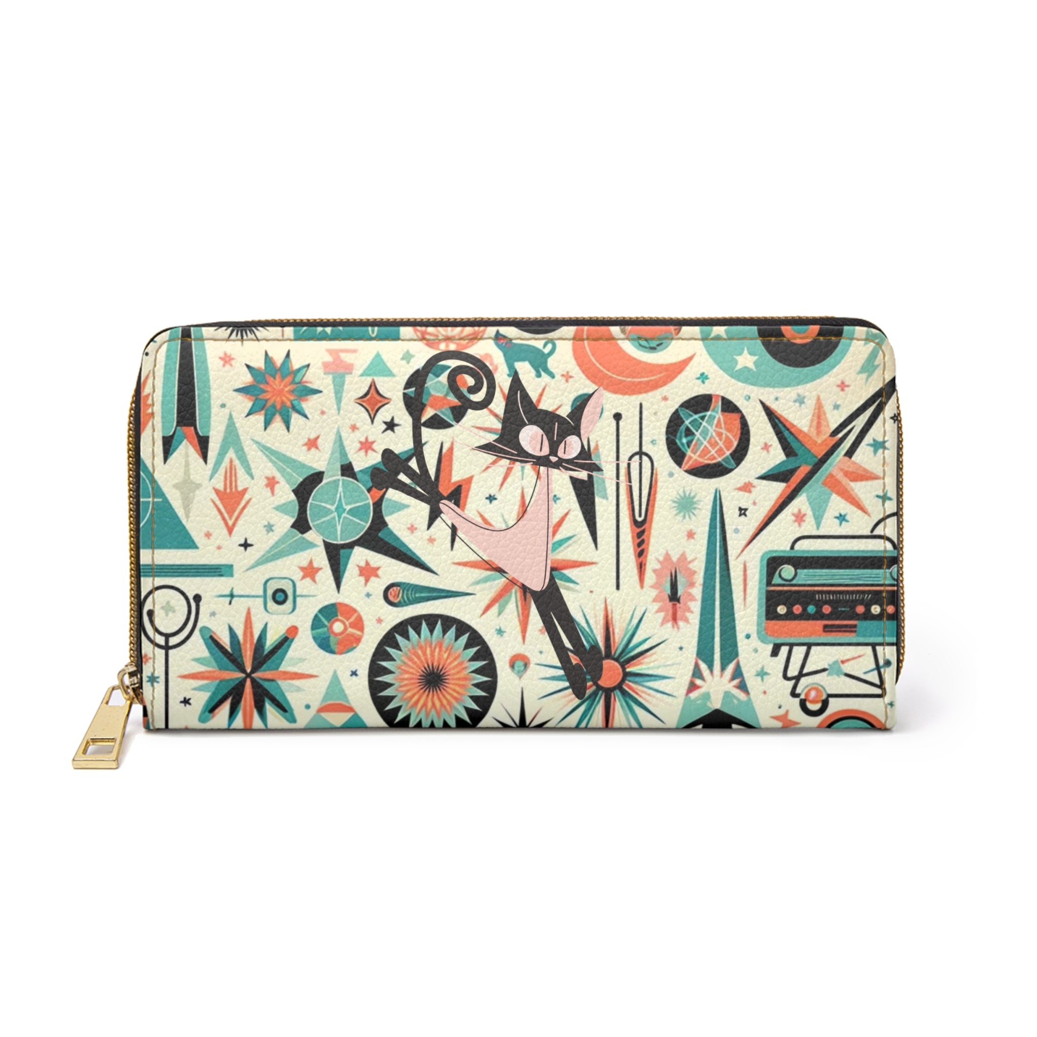 Atomic Cat Space Cat Mid Century Mod Atomic 50s Style Zipper Wallet - Mid Century Modern Gal