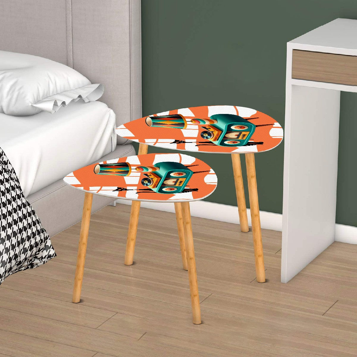 Mid Century Modern Nesting Tables, Atomic Mod Cat, Retro Stereo Console Theme - Mid Century Modern Gal