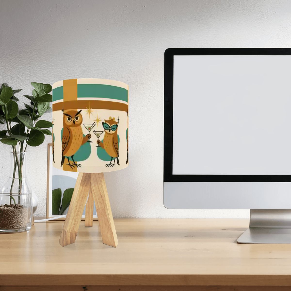 Retro Owl 70s Mod Kitsch Martini Owls Mid Century Modern Bar Tripod Table Lamp - Mid Century Modern Gal