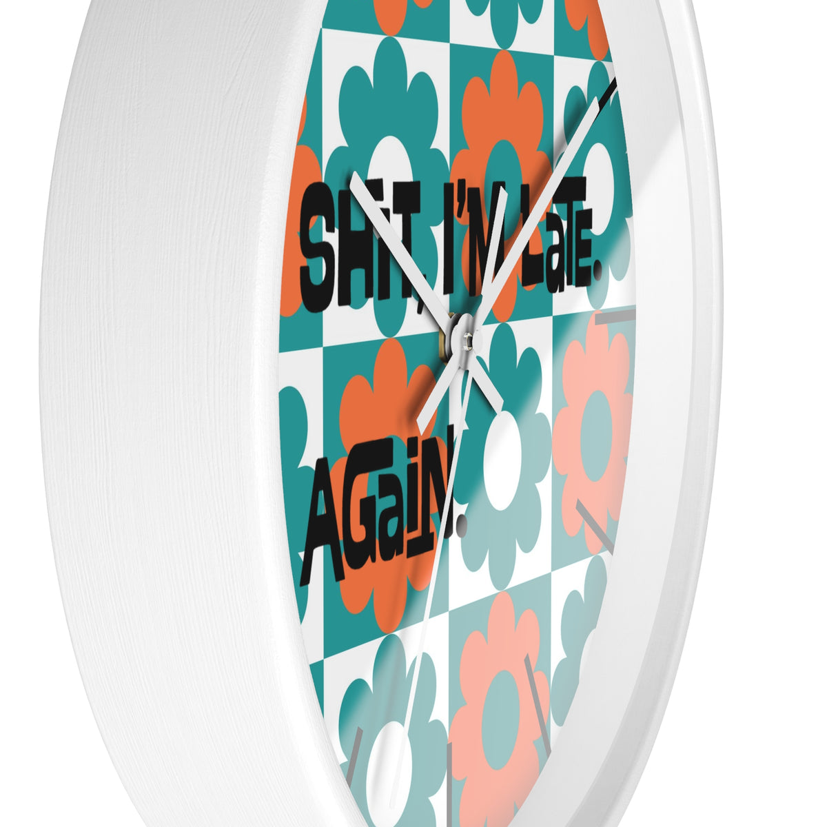 Retro Flower Clock, Funny I'm Late, Flower Power 70s Style Round Wall Clock - Mid Century Modern Gal