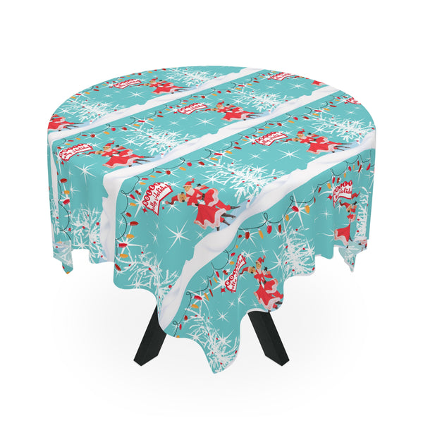 50s Mod Kitschy Couple Retro Christmas Aqua Red, Holiday Tablecloth