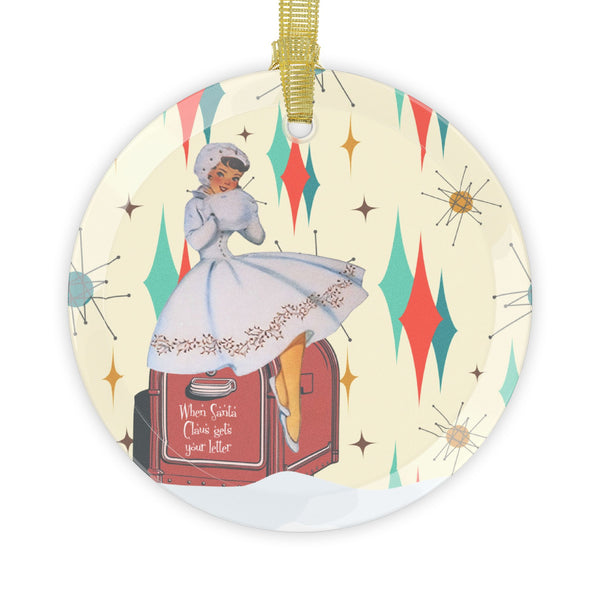 Retro Christmas Gal Glass Ornaments - Vintage Holiday Decor with Santa Mailbox Letter Design