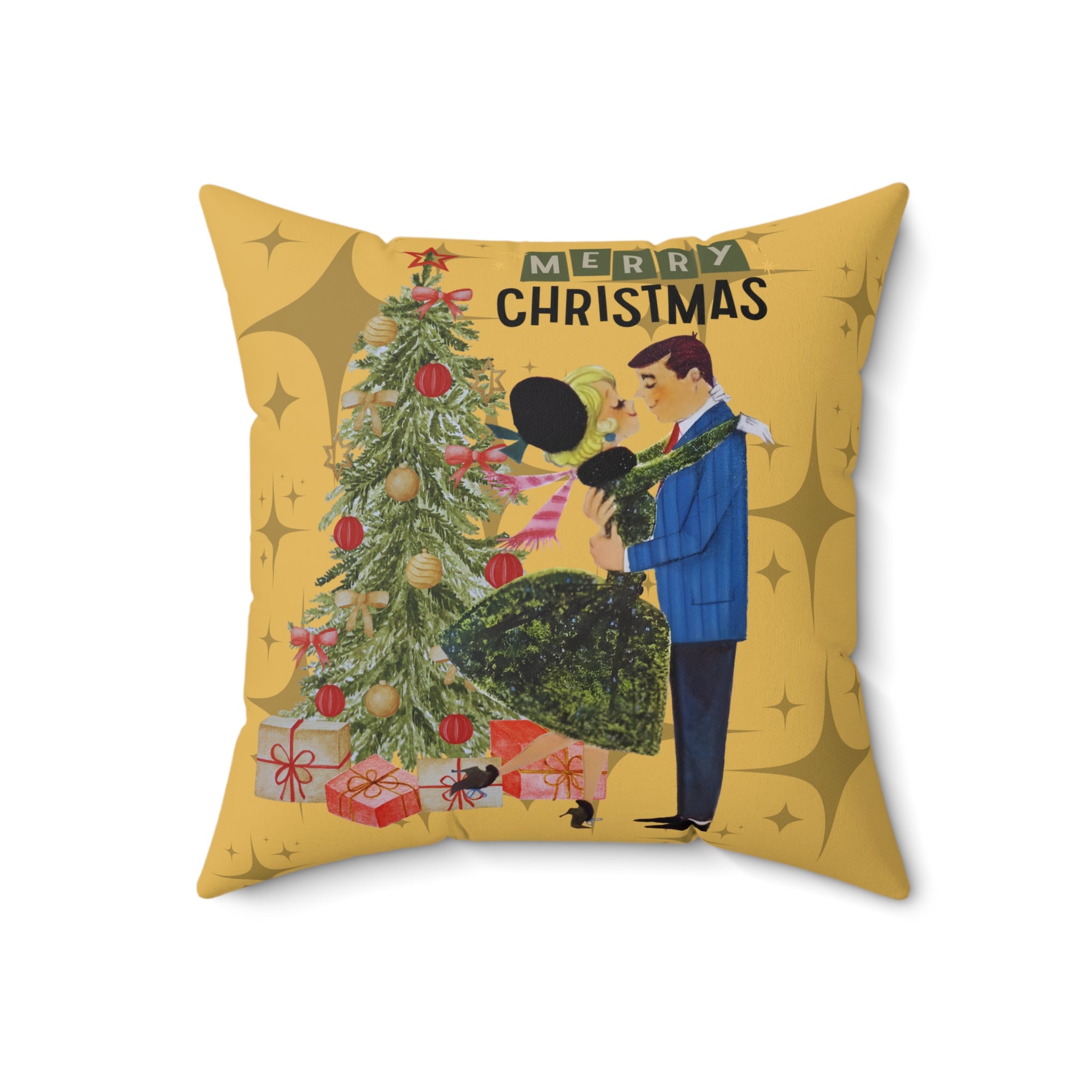 Retro Holiday Kitsch, Merry Christmas Decorative Pillow - Retro Holiday Throw Cushion - Mid Century Modern Gal