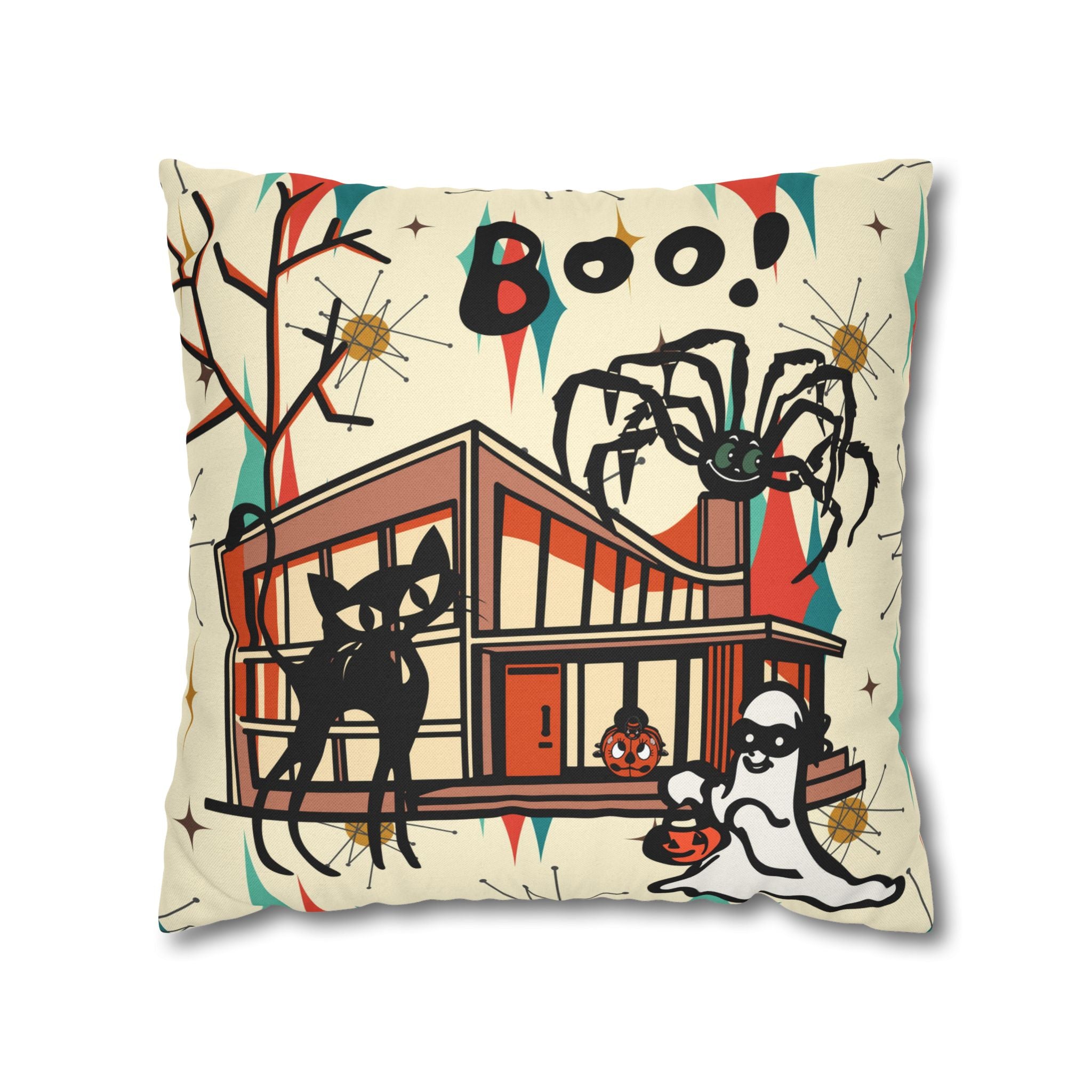 Retro Halloween, Atomic Cat Franciscan Pattern, Kitschy Boo Pillow Cover Only - Mid Century Modern Gal