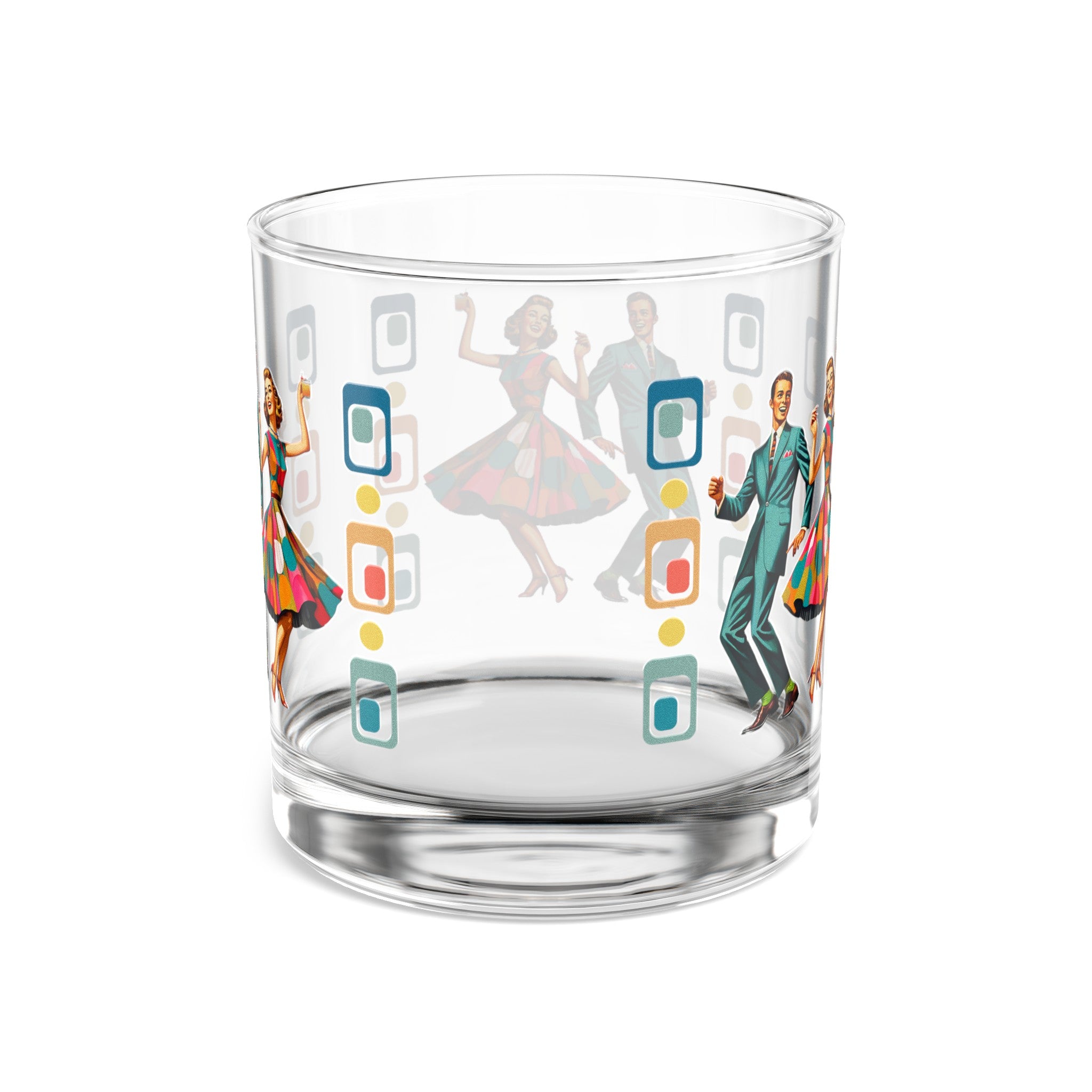 Mid Century Modern Couple, Kitschy Mod Barware Bourbon Rocks Glass, 10oz - Mid Century Modern Gal