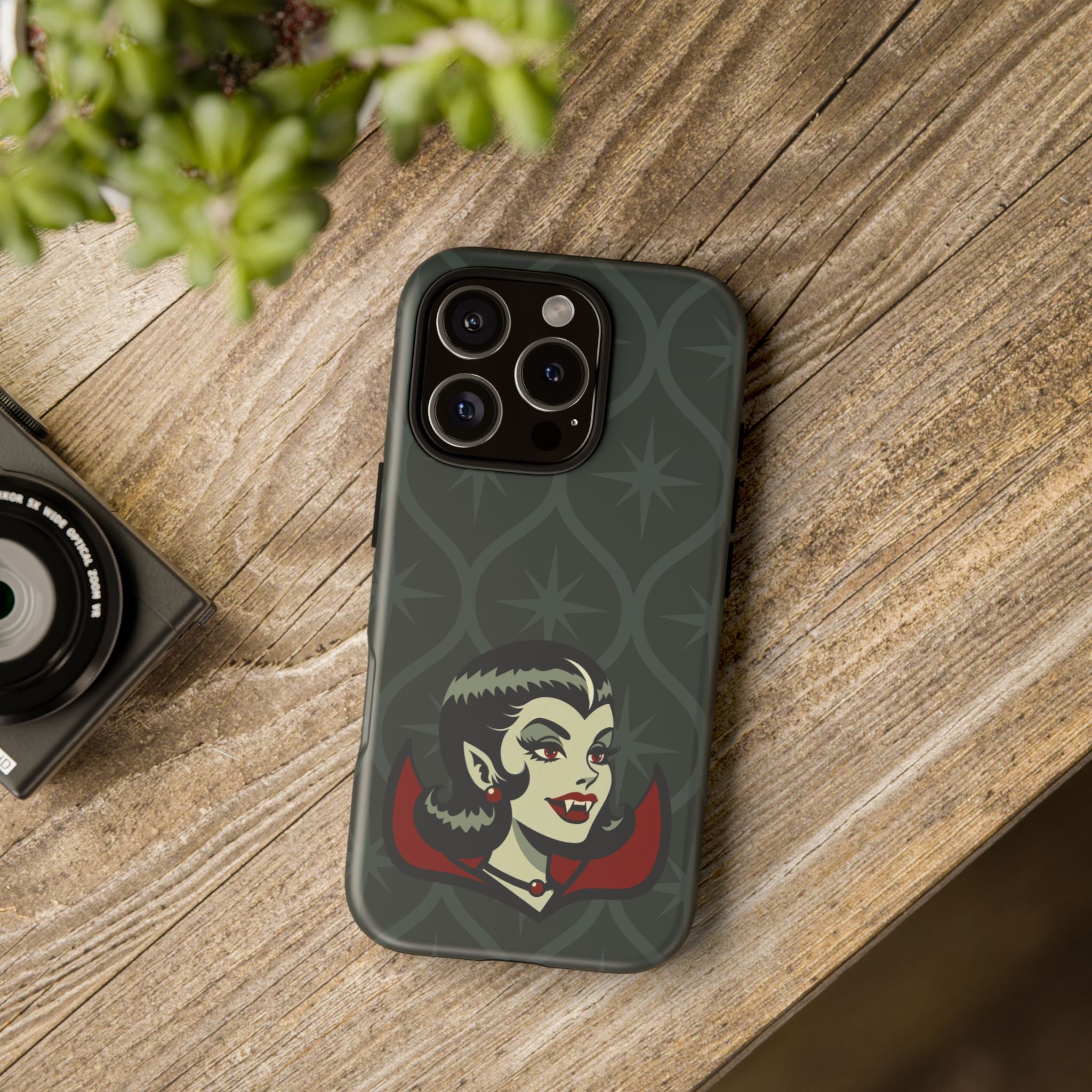 Vampire Dracula Girl Halloween Goth Horror Buff MCM Green Tough Phone Case