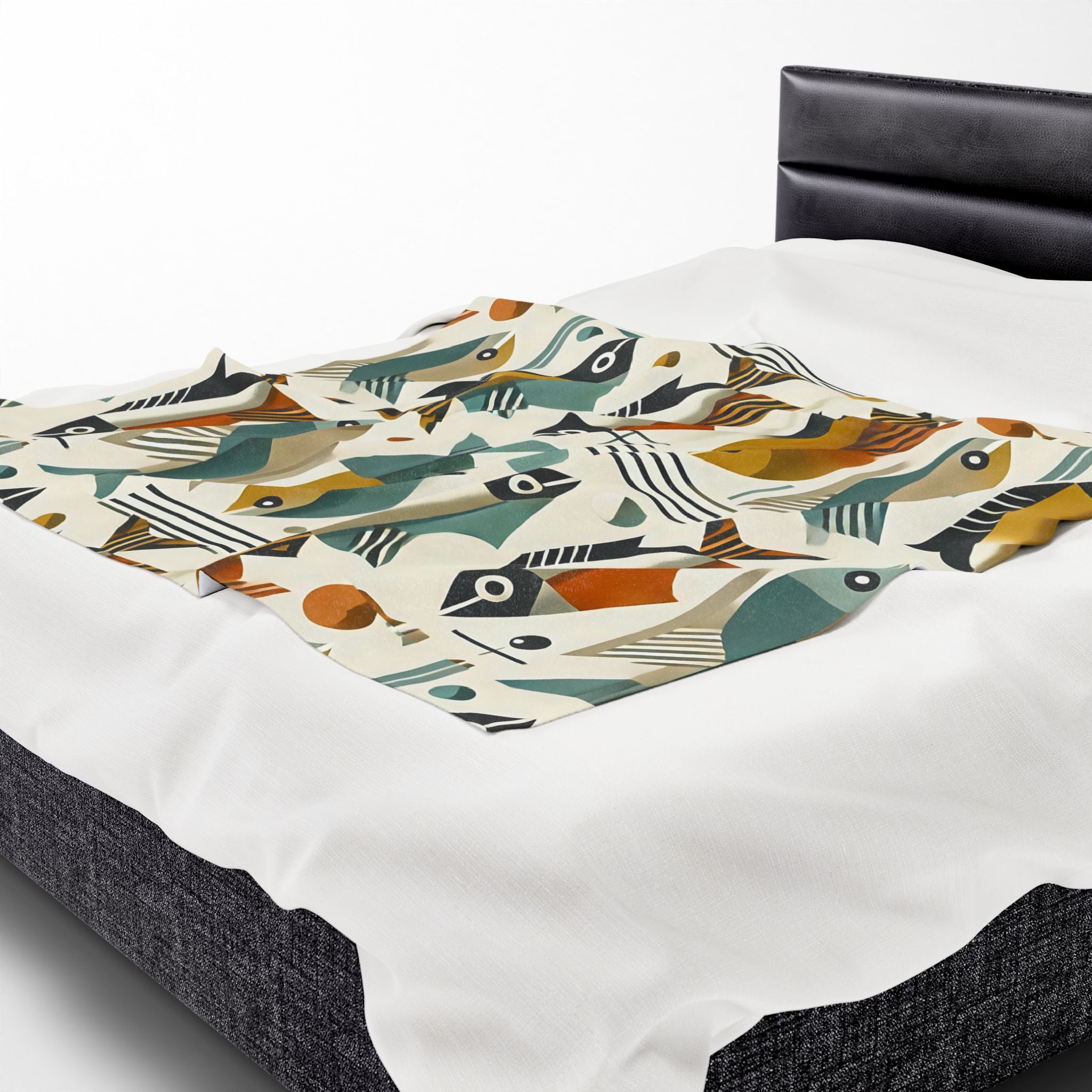 Mid Century Modern Bauhaus Colorful Fish Pattern Plush Blanket for Cozy Living Spaces - Mid Century Modern Gal