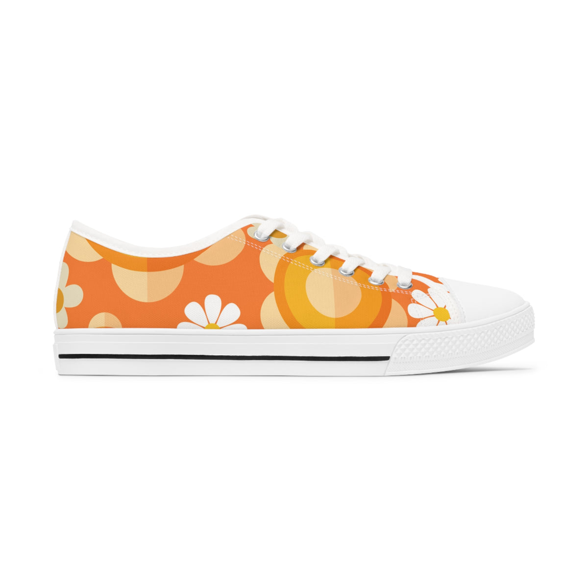 Retro 70s Floral Women's Low Top Sneakers - Trendy Orange Design - Mid Century Modern Gal