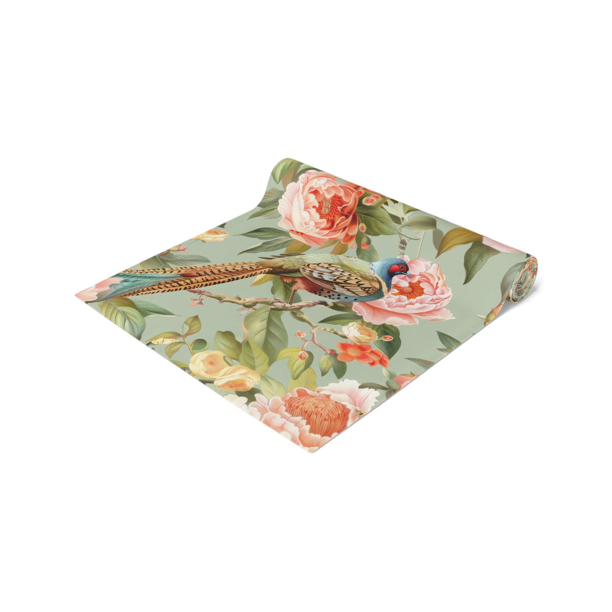 Chinoiserie Pheasant Floral Bird Table Runner - Elegant Table Linens - Mid Century Modern Gal
