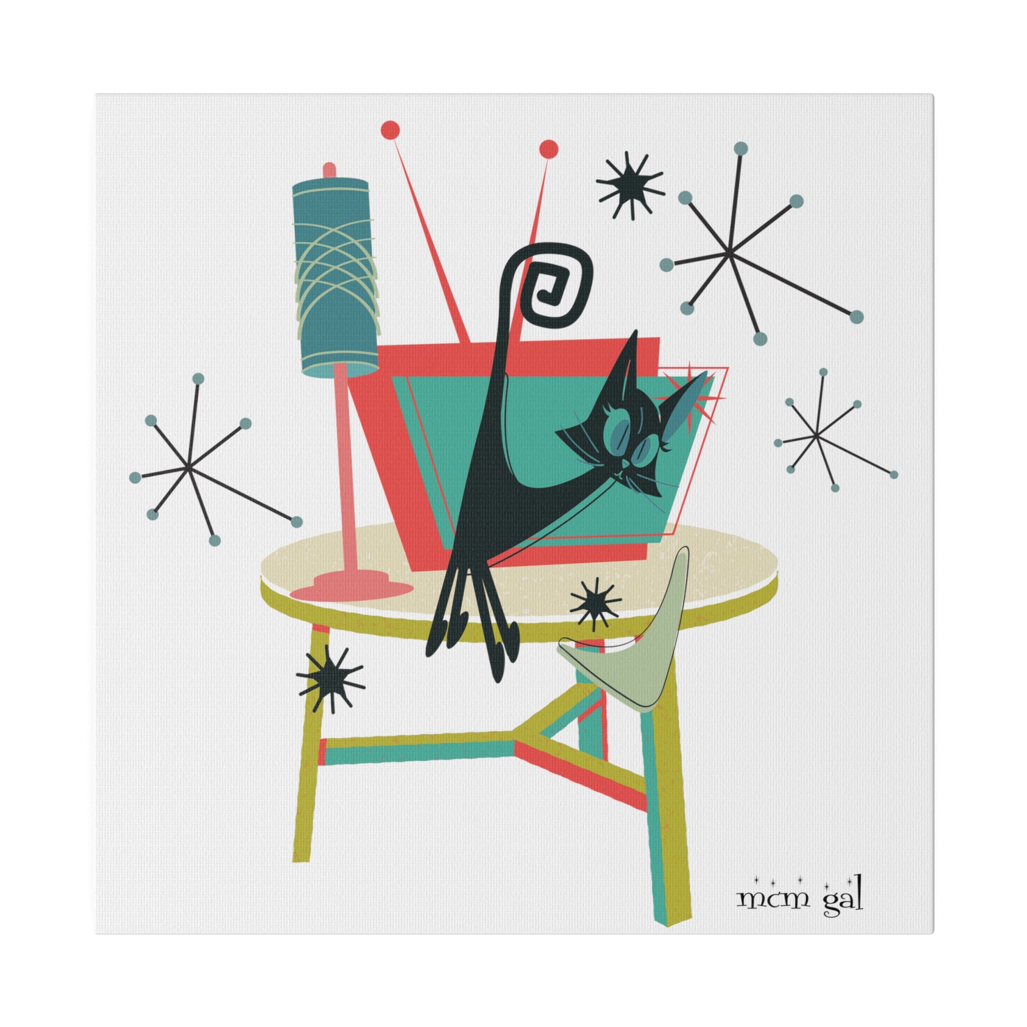 Atomic Cat Art, Quirky Kookie Mid Century Modern Matte Canvas - Mid Century Modern Gal