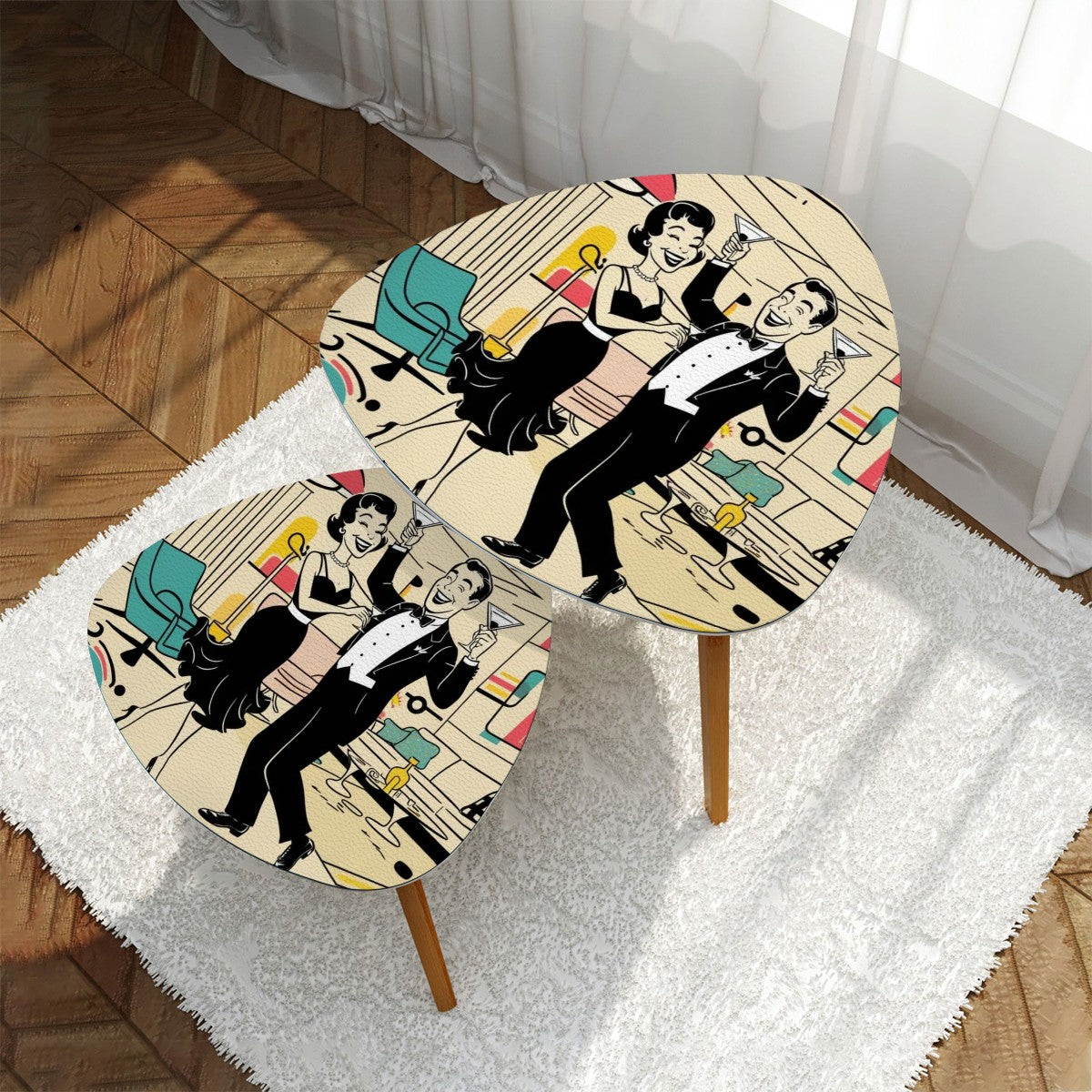 Kitschy Mod Couple Cocktail Hour Mid Century Modern Nesting Tables - Mid Century Modern Gal