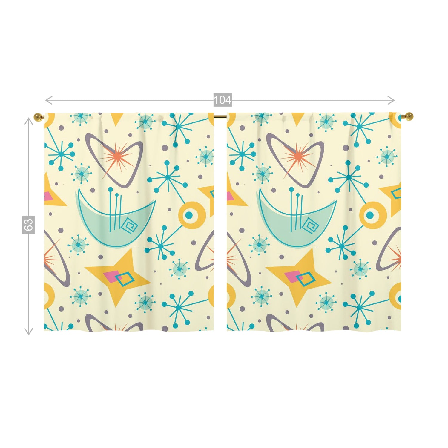 Mid Century Modern Atomic Boomerang, Retro Starburst Window Curtains (two panels) - Mid Century Modern Gal