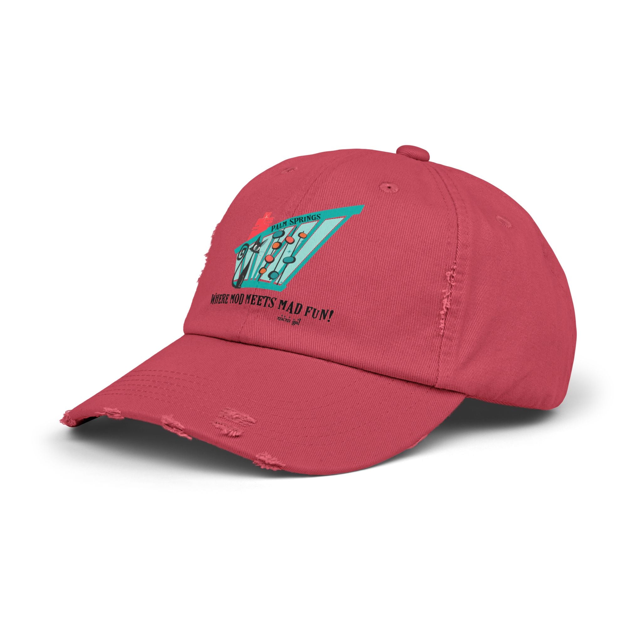 Modernism Week Palm Springs California, Mid Mod Funky Fun Retro Distressed Cap - "Where Mod Meets Mad Fun!" - Mid Century Modern Gal