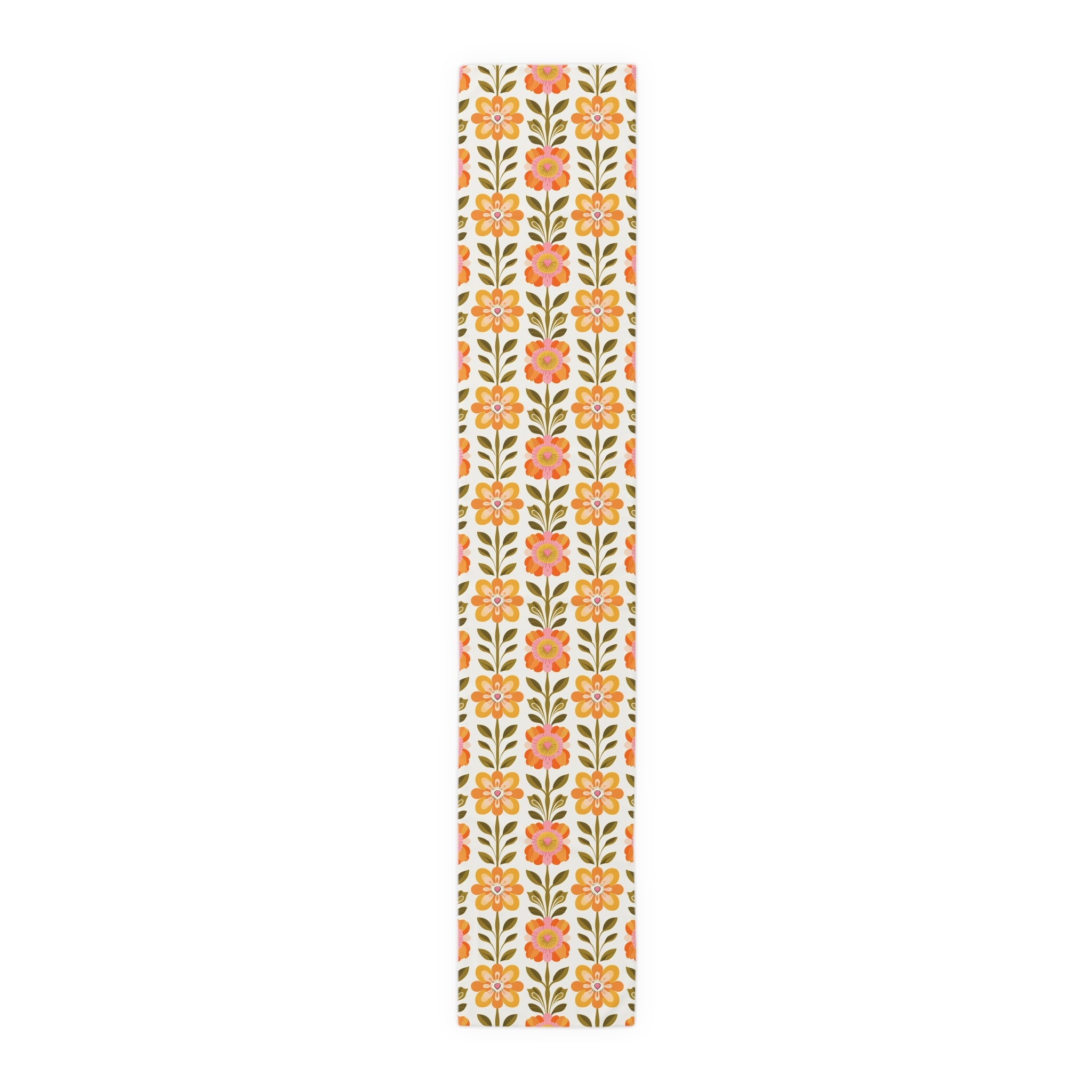 Mid Century Modern Scandinavian Floral Orange Yellow Green Boho Floral Table Runner - Mid Century Modern Gal