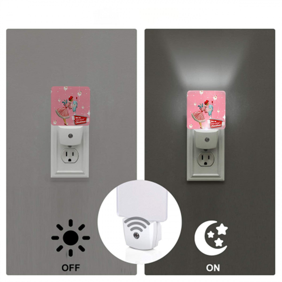 Mid Century Modern Christmas Old Timey Santa Mod Gal Merriest Christmas Retro LED Night Light Set of 2 - Mid Century Modern Gal