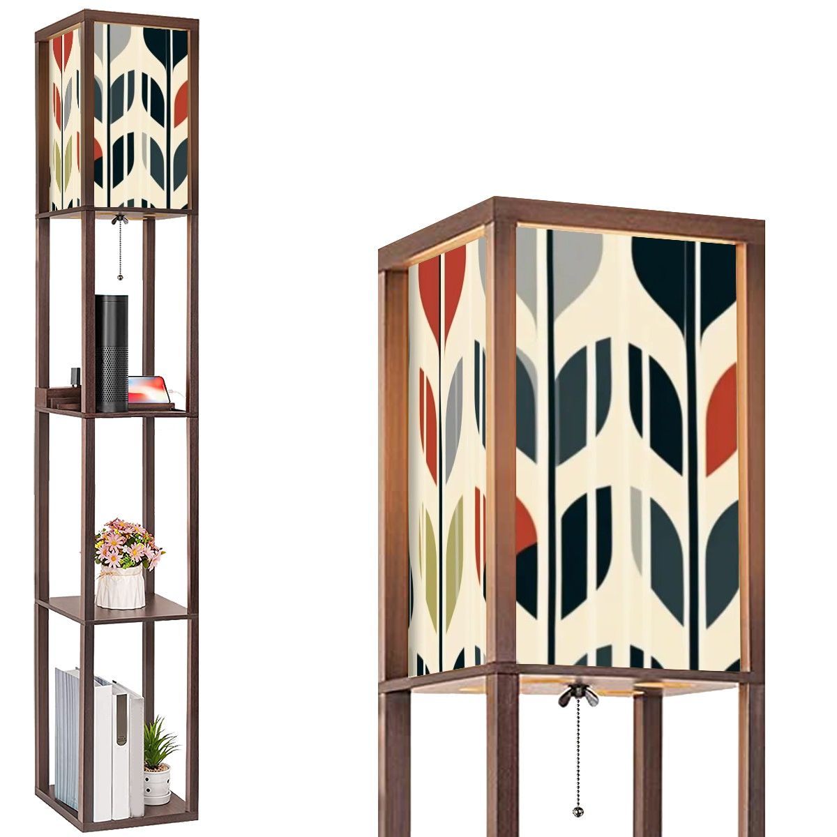 Mid Mod RetroScandinavian Floral Leaves Modern Danish Nordic Hygee Shelf Floor Lamp - Mid Century Modern Gal