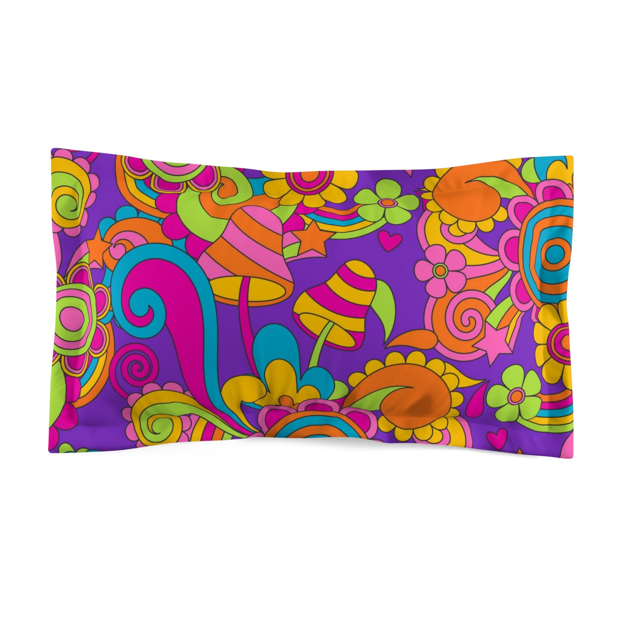 70s Groovy Purple, Orange, Yellow, Hippie Retro Pillow Sham - Mid Century Modern Gal