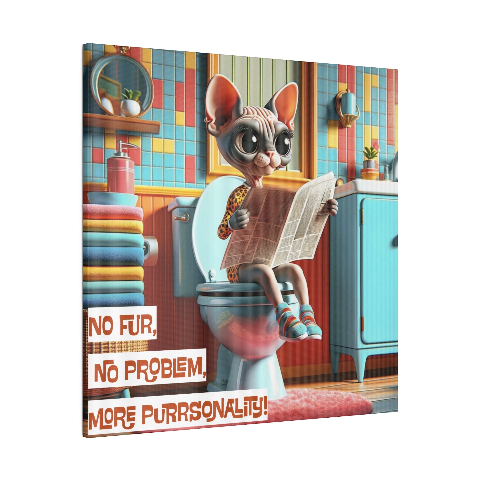 Hairless Cat Art, Funny Kitschy Mid Century Modern Bathroom Wall Art - Mid Century Modern Gal