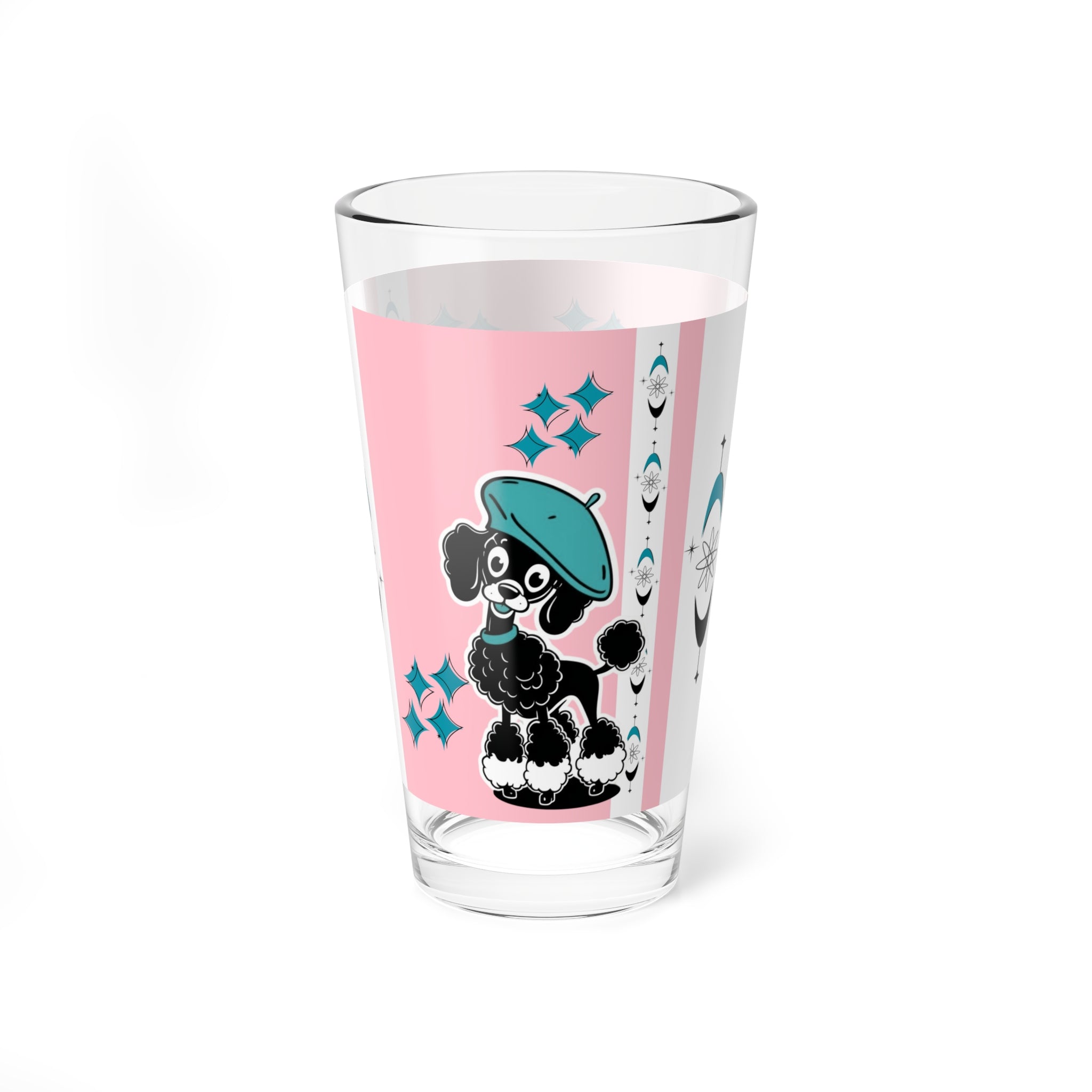 Mid Century Modern Barware Atomic Pink Stylish Poodle Mixing Glass - 16oz, Perfect for Dog Lovers - Mid Century Modern Gal