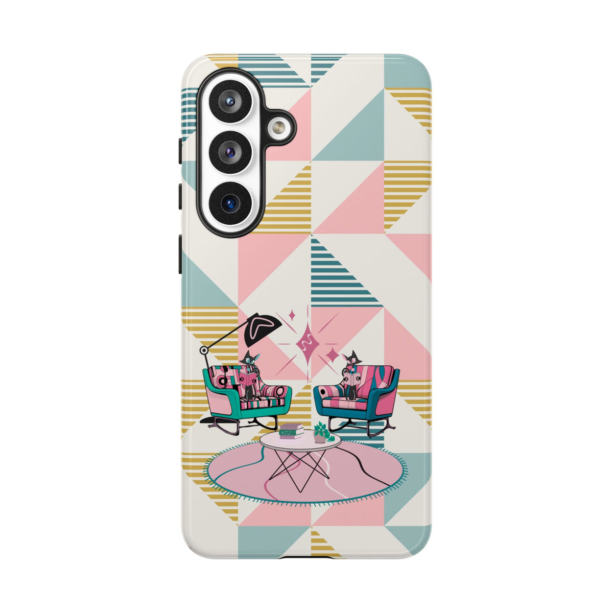 Atomic Cats Reading, Book Talk, Book Lover, Retro Chic Phone Case with Retro Vibe - Cozy Living Room Design
