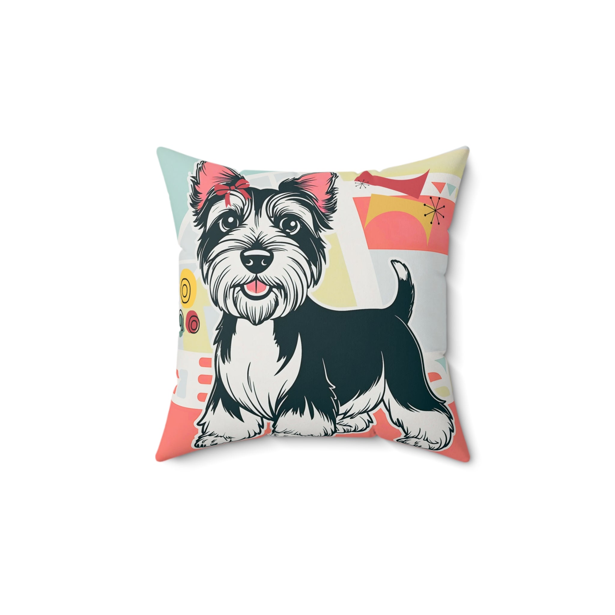 Scottish Terrier Retro Dog, Cute Dog Graphic Pillow - Cozy Pet Lover Decor - Mid Century Modern Gal