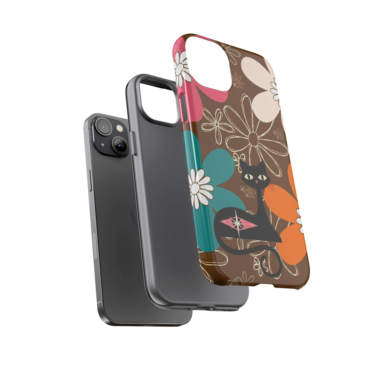 Atomic Cat Retro 70s Vibe Flower Power Tough Cases: Cute Floral and Cat Phone Case for Cat Lovers