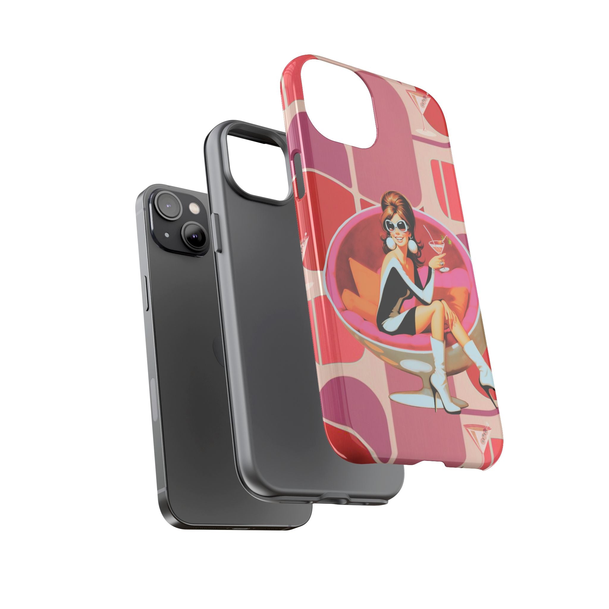 Mid Mod 60s Mod Gal, Kick Back Enjoy, Retro Chic Phone Case with Cocktail Design