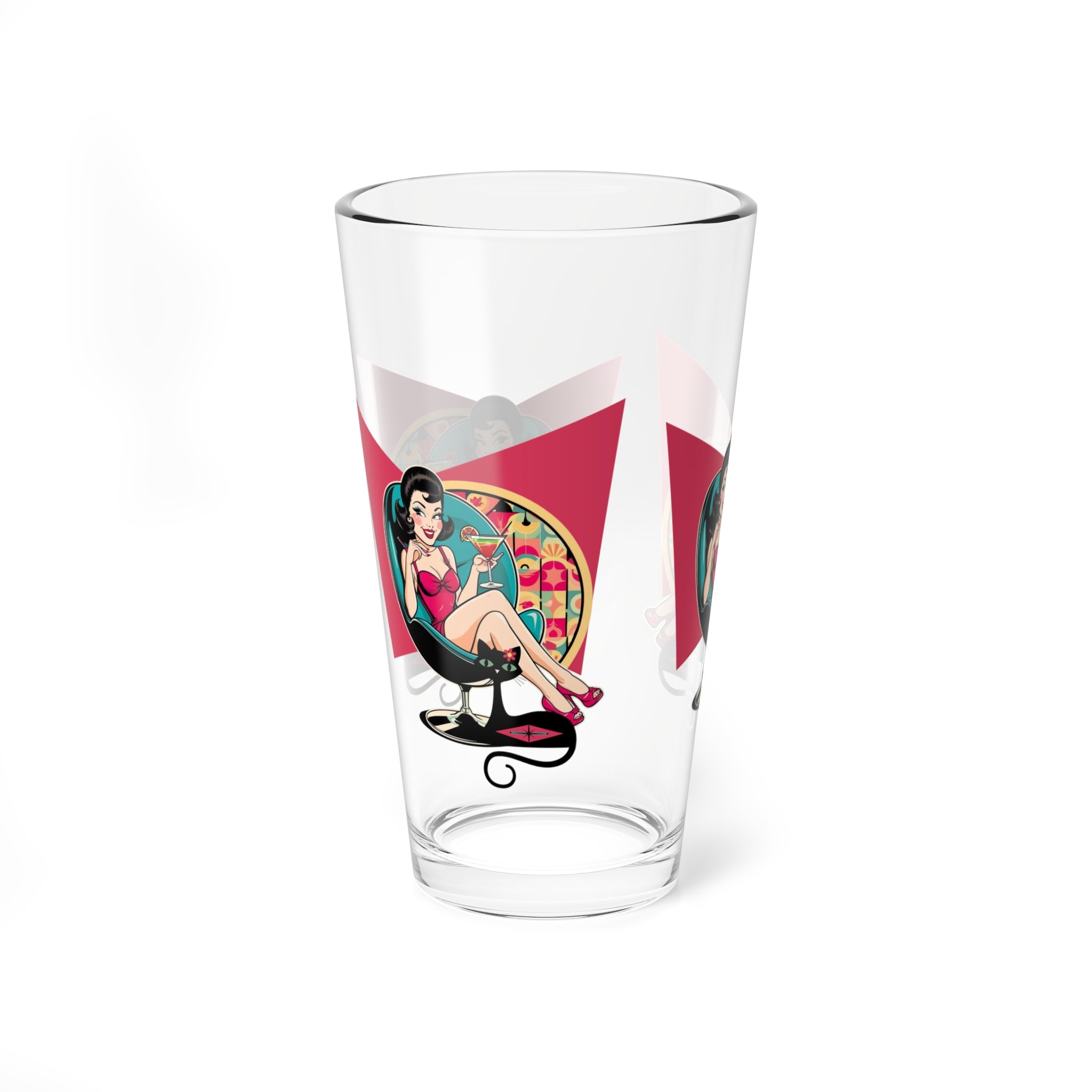 Mid Century Modern Gal Retro Cocktail Glass 16oz - Vintage Pin-Up Design - Mid Century Modern Gal