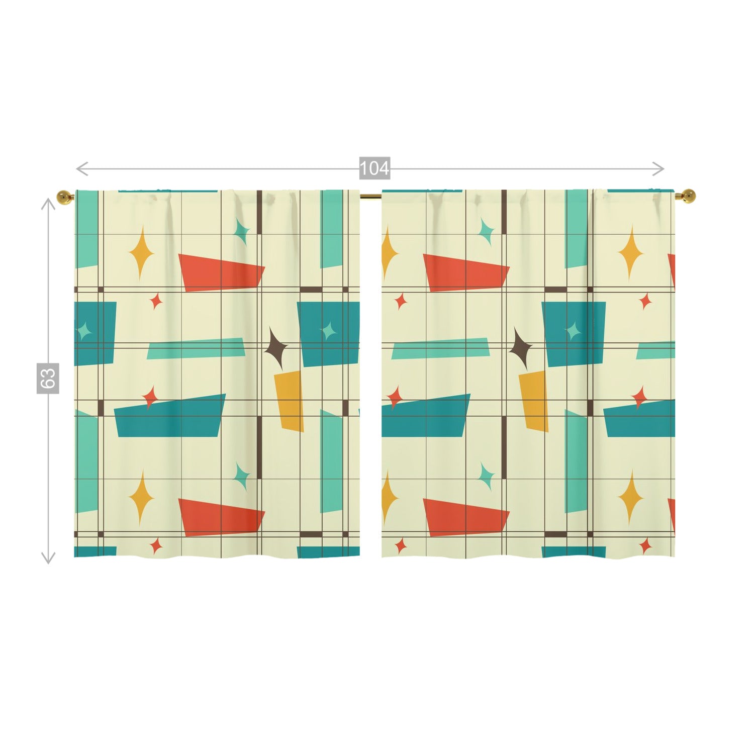 Mid Century Modern Fun And Funky Geometric Retro Window Curtains (two panels) - Mid Century Modern Gal