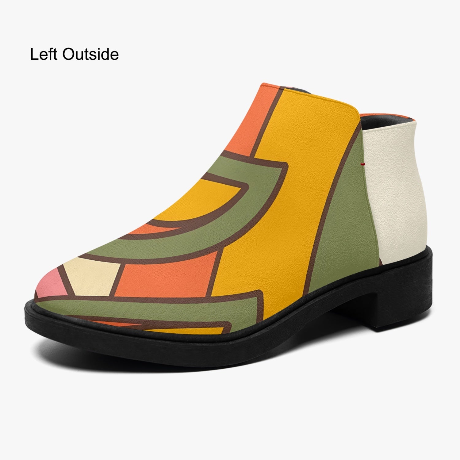 70s Mod Flower Power, Groovy Kitsch Ankle Shoe Boots With Atomic Kittie On Back - Mid Century Modern Gal