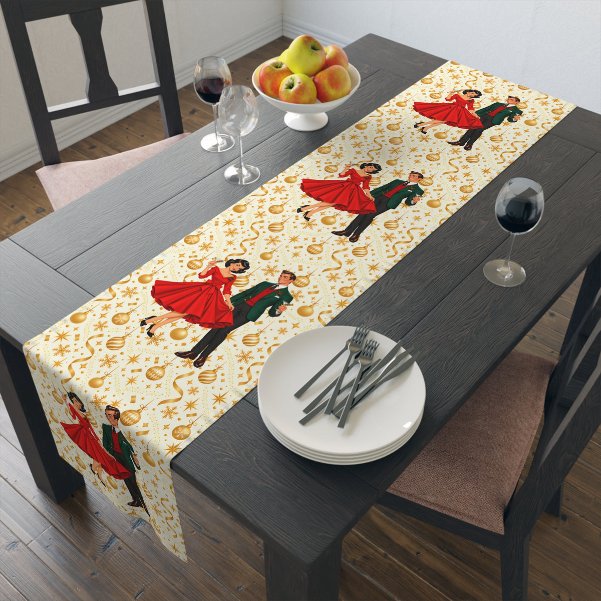 Mid Century Modern Christmas Party Martini Couple Table Runner