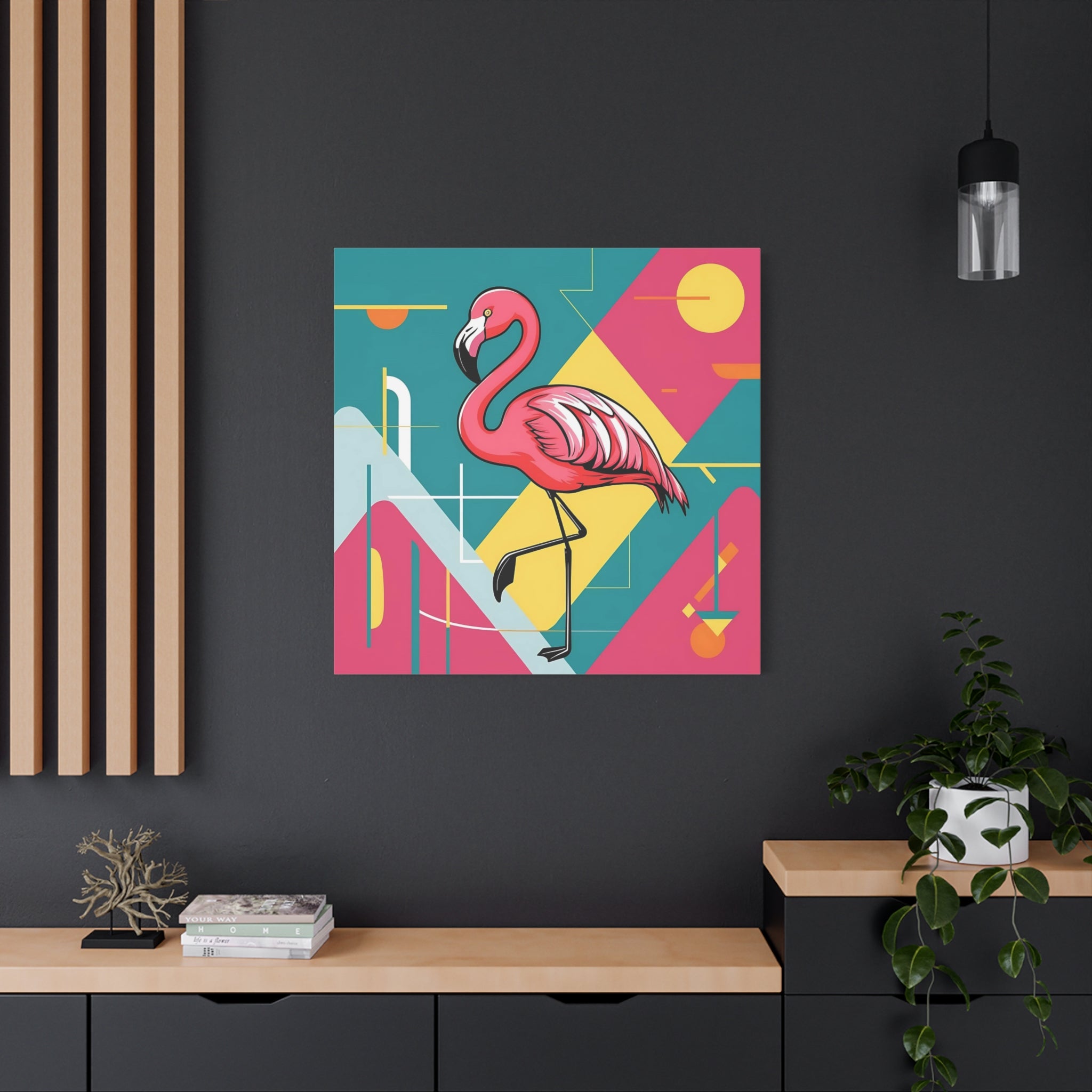 Mid Century Modern Flamingo Art, Kitschy Mod Vibrant Pink Bauhaus Palm Springs Style Wall Art - Mid Century Modern Gal
