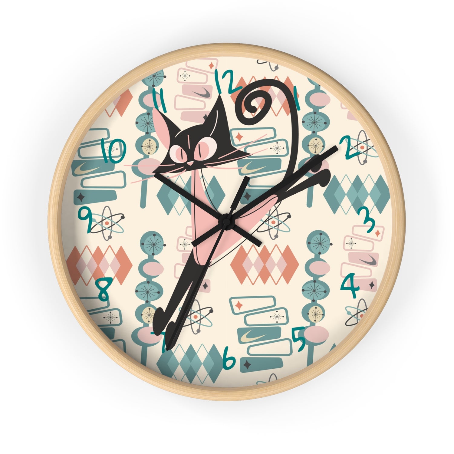 Atomic Cat Wall Clock, Mid Century Modern Kitschy Kitchen, Bedroom Livingroom Clocks - Mid Century Modern Gal